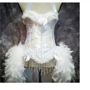 Elegant White Lace Chemise with Feather Details